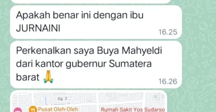 Pesan Whatsapp Mengatasnamakan Gubernur Sumbar Kembali Marak, Masyarakat Dihimbau Waspada